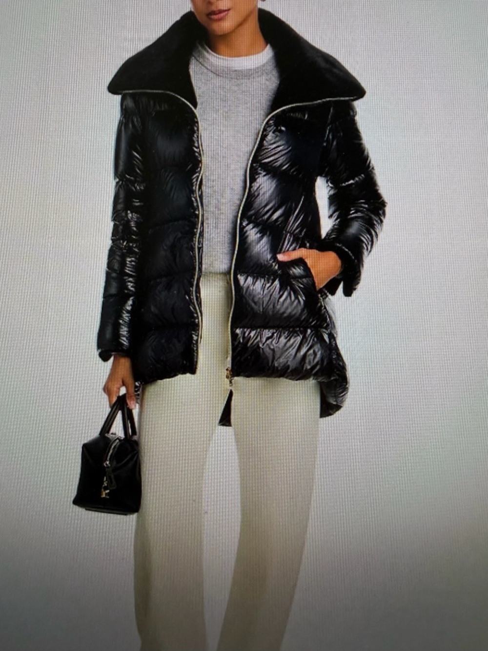 Herno ultra down high low mid length Black Shiny Quilted Puffer Coat 44/ US 8